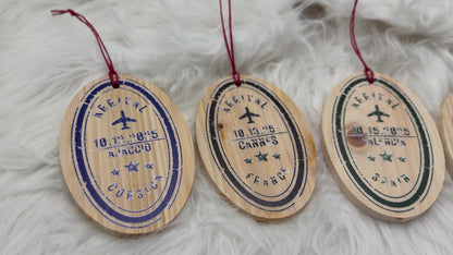 Personalized Passport Stamp Wooden Ornament