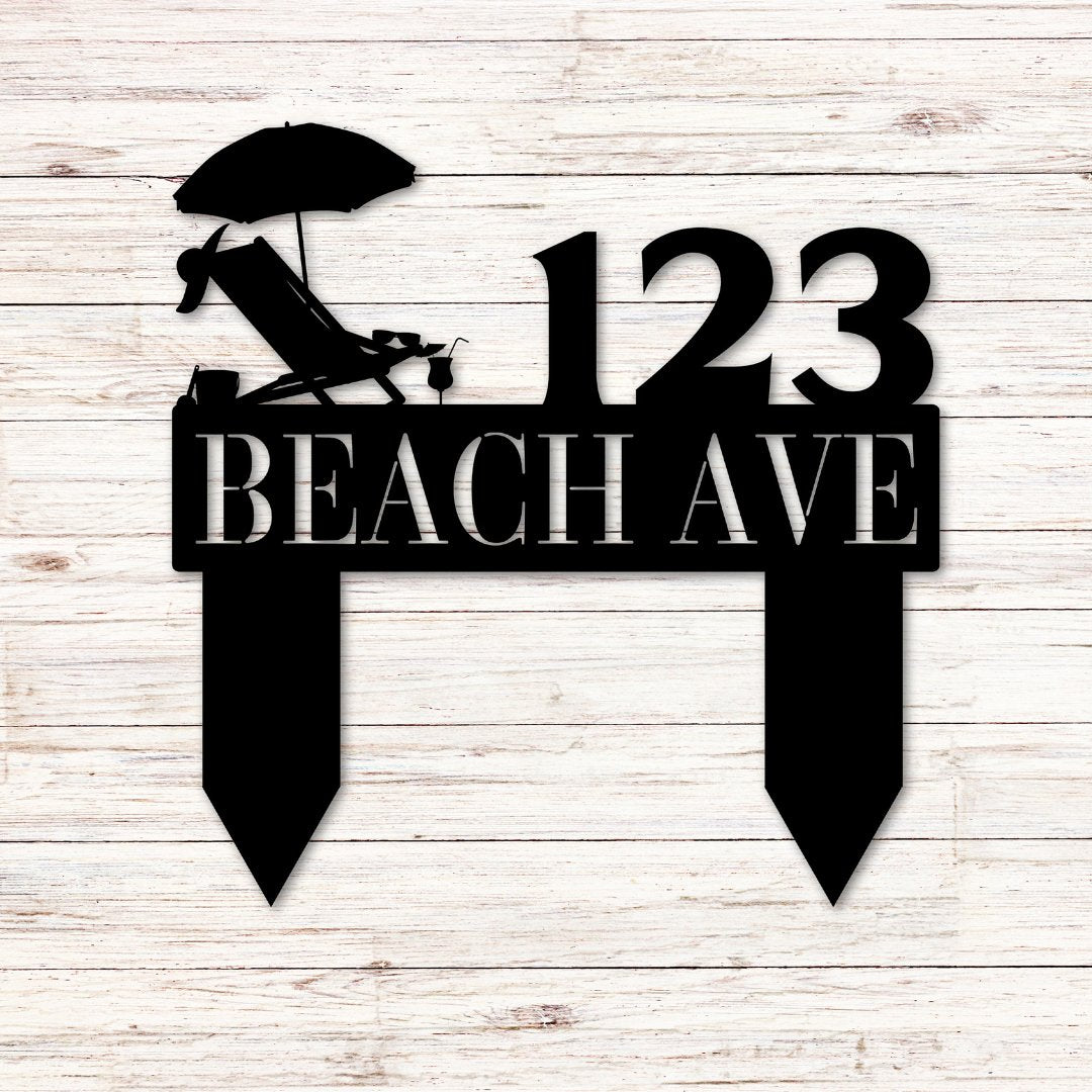 Relaxing at the Beach Ground Stake Address Sign - Out of Office Outfitters - Die - Cut Sign