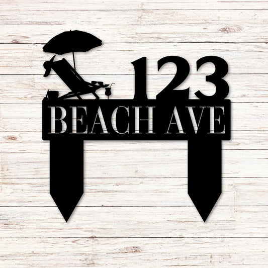 Relaxing at the Beach Ground Stake Address Sign - Out of Office Outfitters - Die - Cut Sign