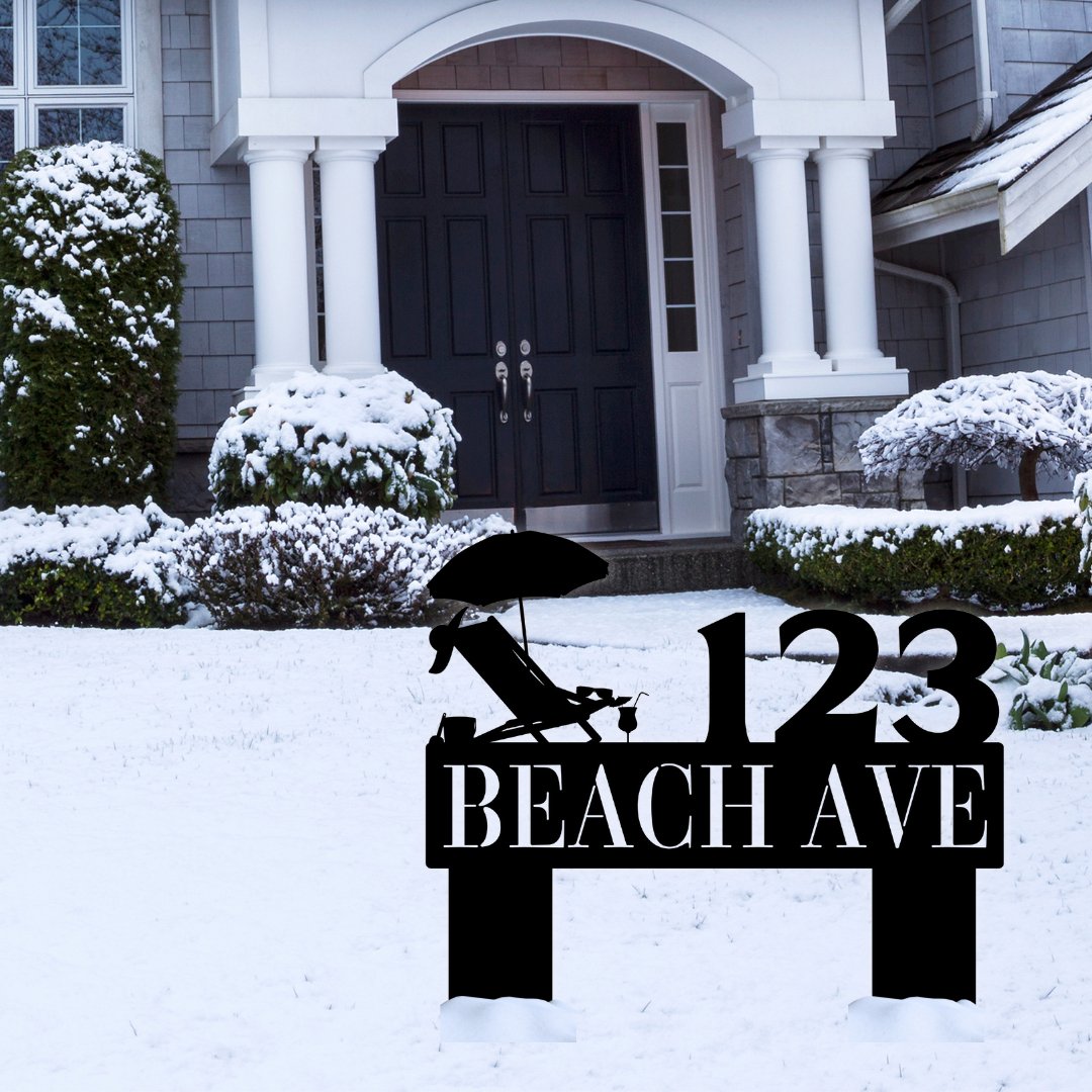Relaxing at the Beach Ground Stake Address Sign - Out of Office Outfitters - Die - Cut Sign