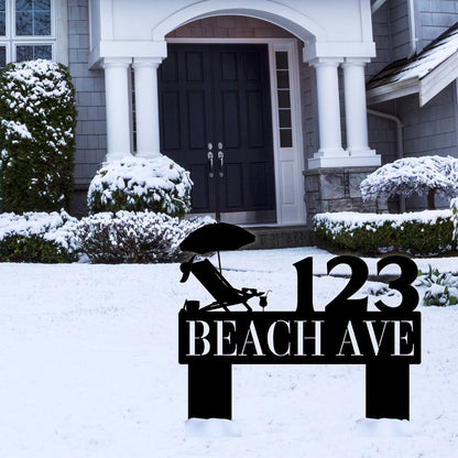 Relaxing at the Beach Ground Stake Address Sign - Out of Office Outfitters - Die - Cut Sign