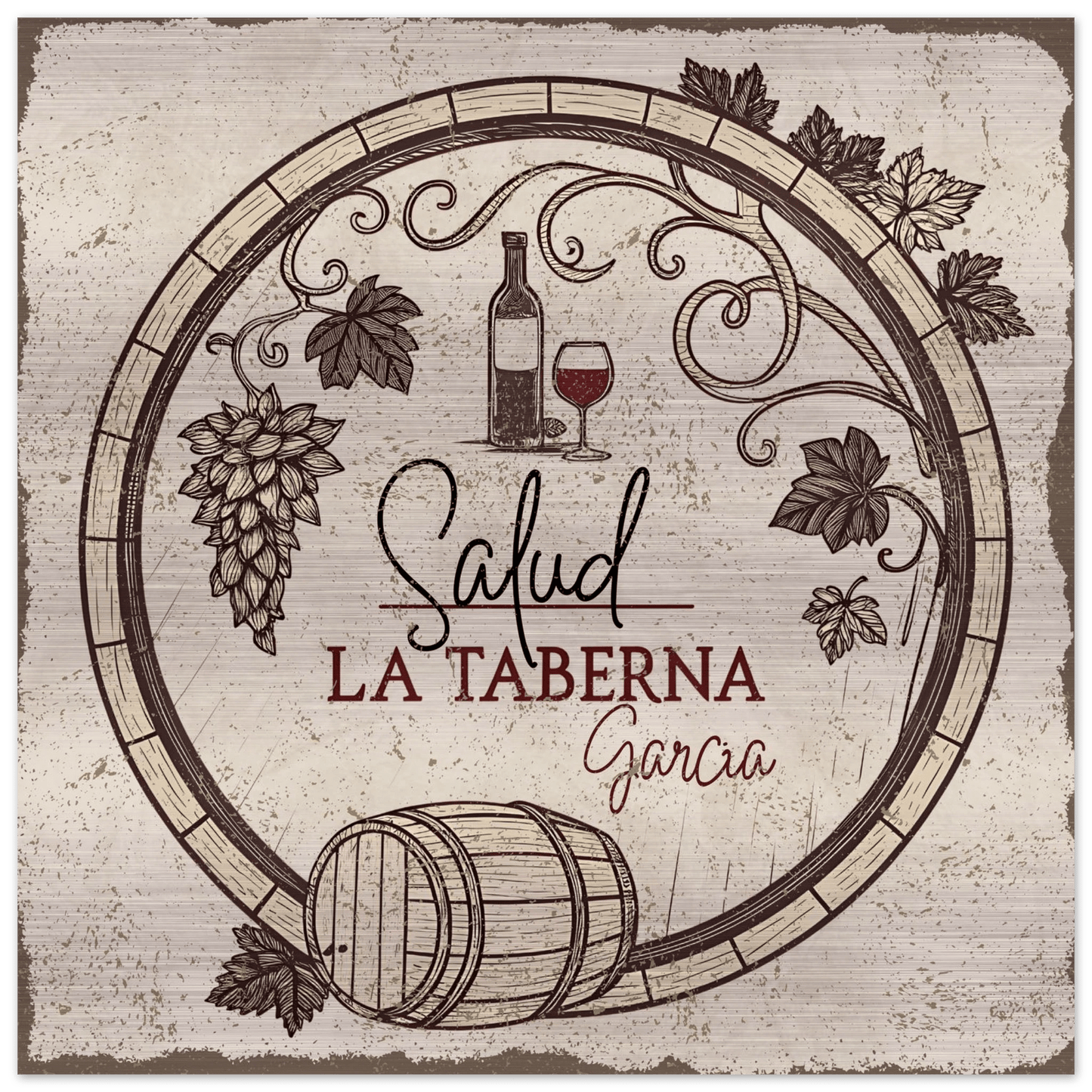 Salud Taberna Brushed Aluminum Bar Sign - Out of Office Outfitters - Print Material