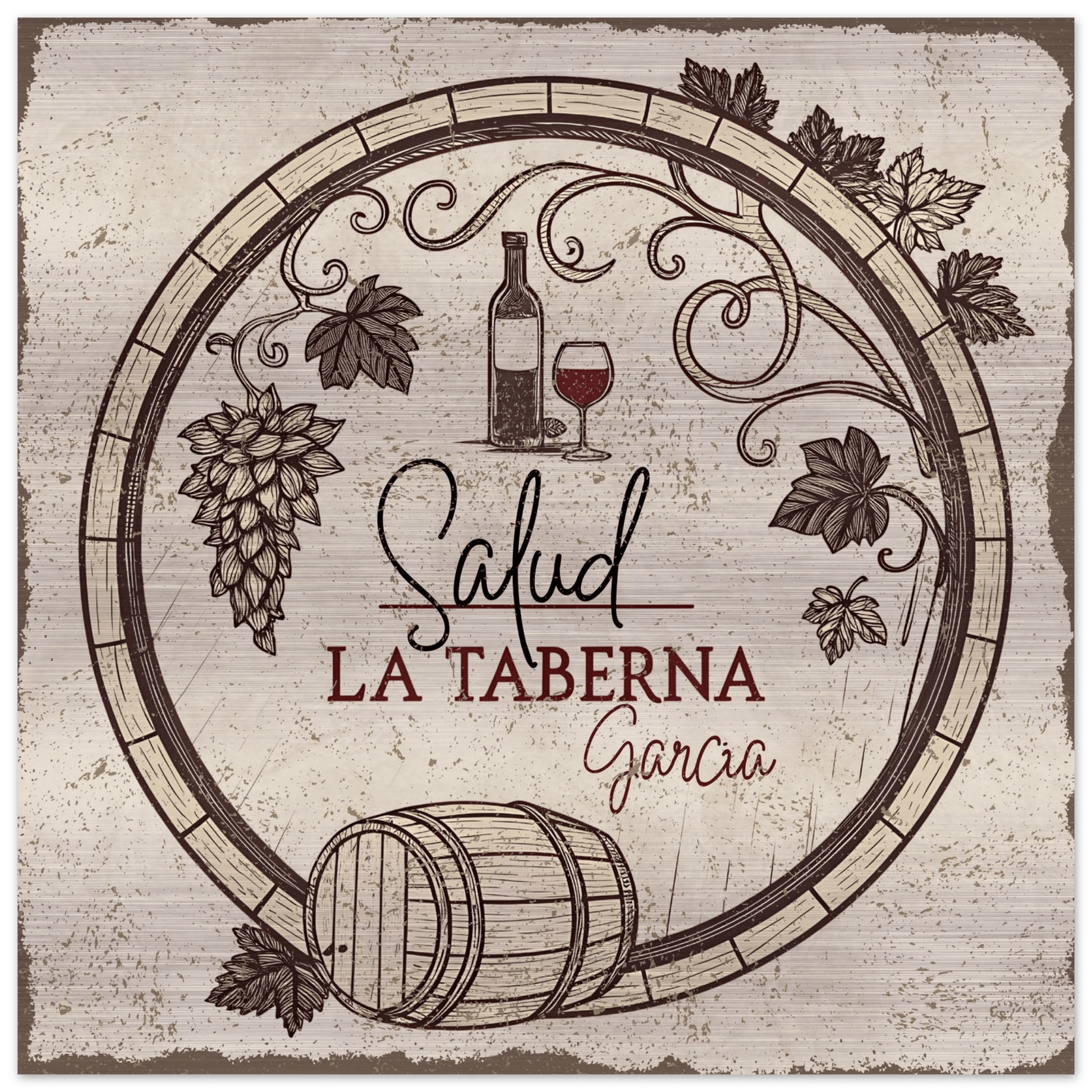 Salud Taberna Brushed Aluminum Bar Sign - Out of Office Outfitters - Print Material