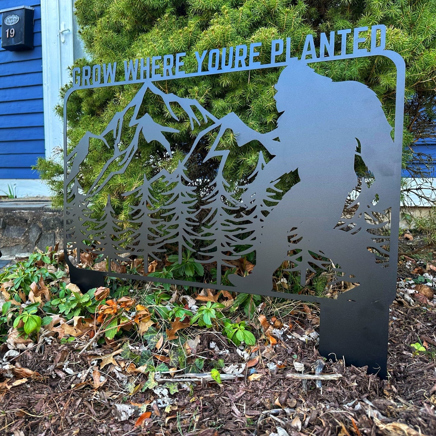 Sasquatch Garden Trellis Metal Sign with Stakes - Out of Office Outfitters - Die - Cut Sign