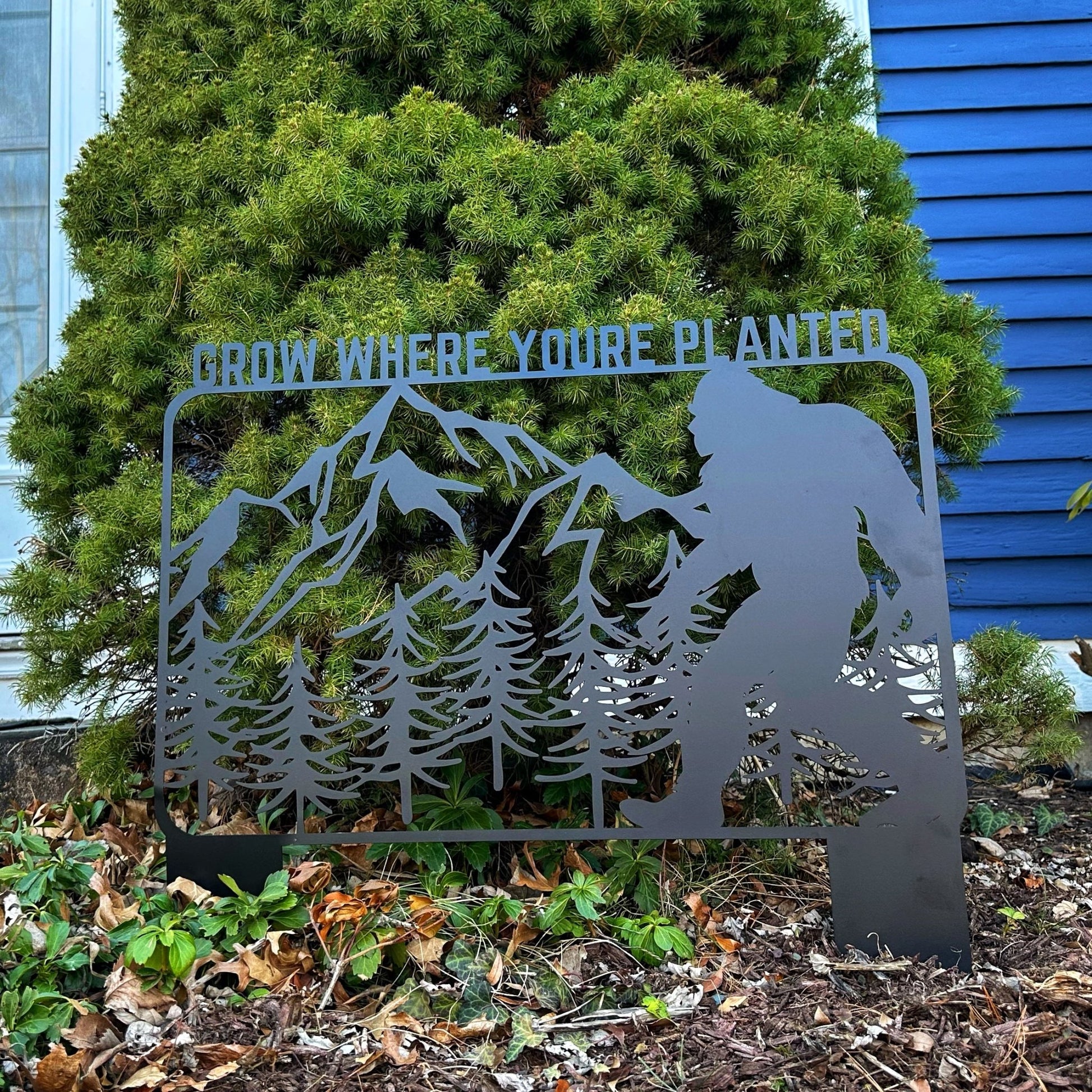 Sasquatch Garden Trellis Metal Sign with Stakes - Out of Office Outfitters - Die - Cut Sign