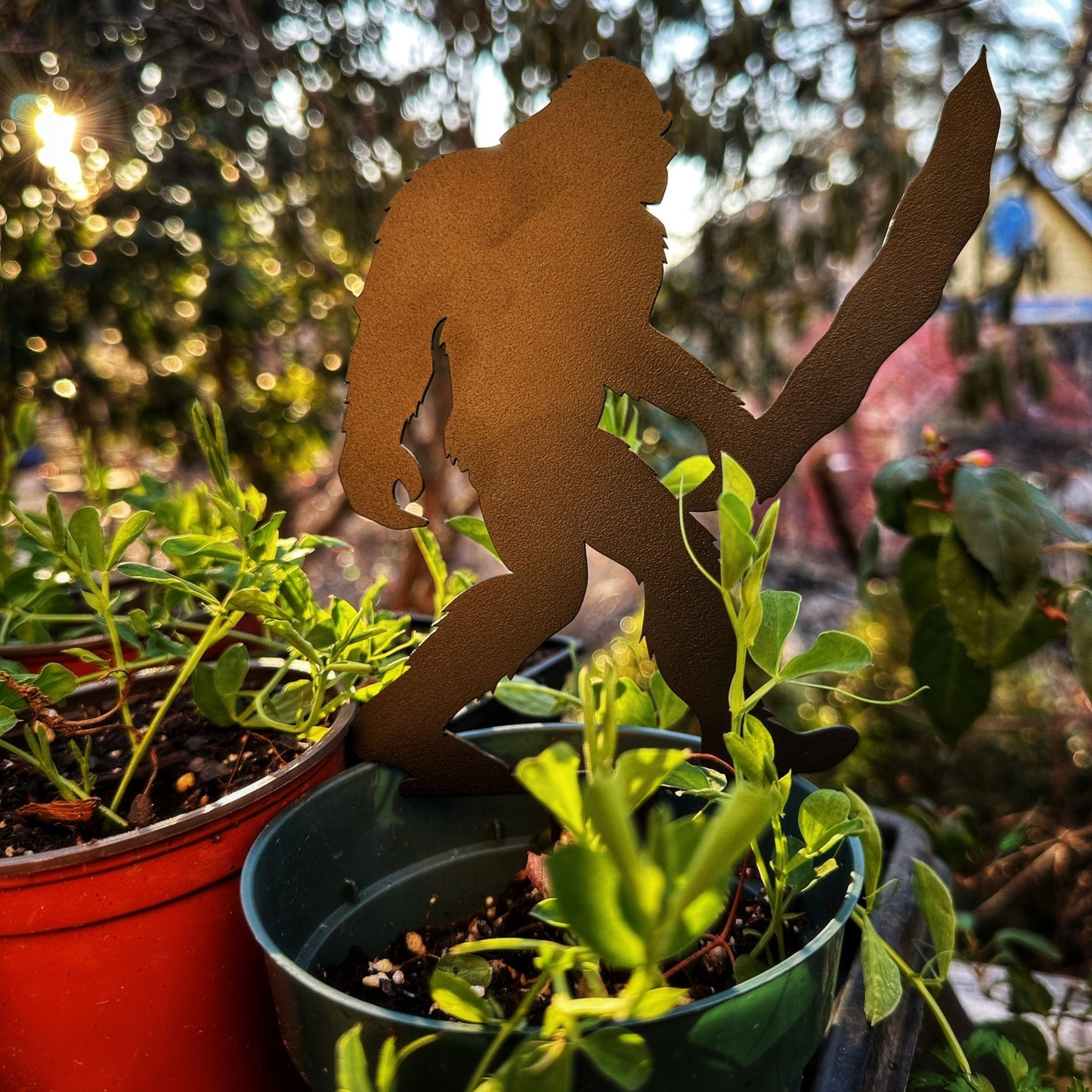 Sasquatch Holding Veggie Metal Garden Row Marker - Out of Office Outfitters - Die - Cut Sign