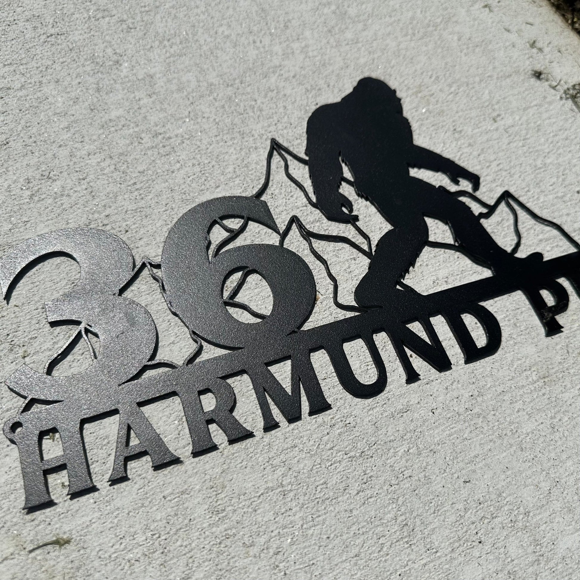 Sasquatch on the Loose Custom Metal Address Sign - Out of Office Outfitters - Die - Cut Sign