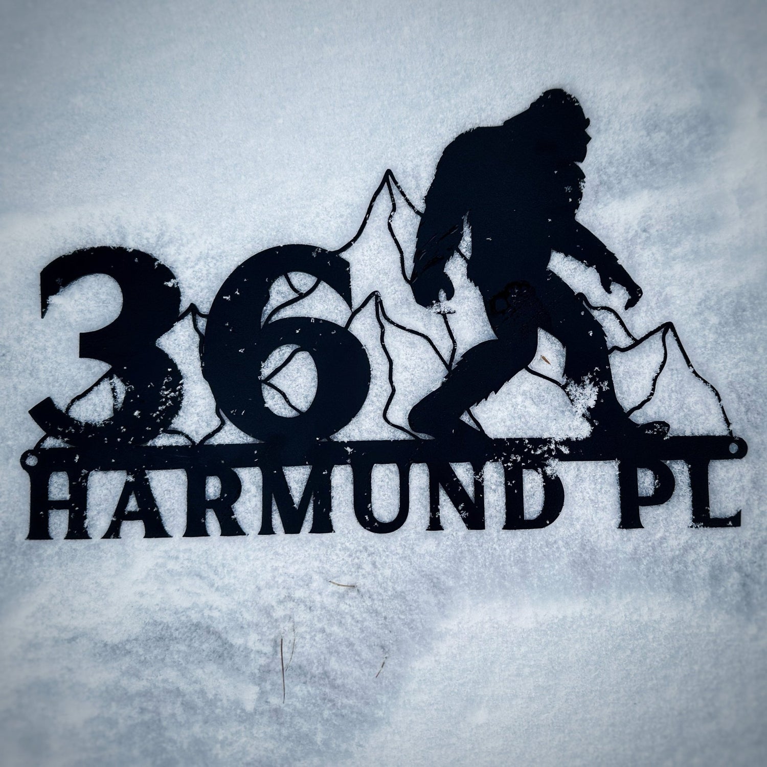 Sasquatch on the Loose Custom Metal Address Sign - Out of Office Outfitters - Die - Cut Sign
