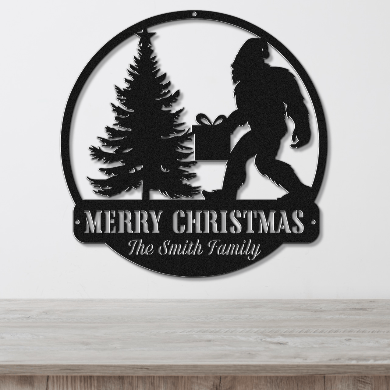 Sasquatch Santa Christmas Card Display - Out of Office Outfitters - Die - Cut Sign