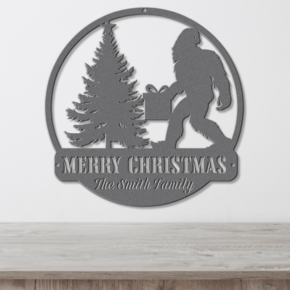 Sasquatch Santa Christmas Card Display - Out of Office Outfitters - Die - Cut Sign