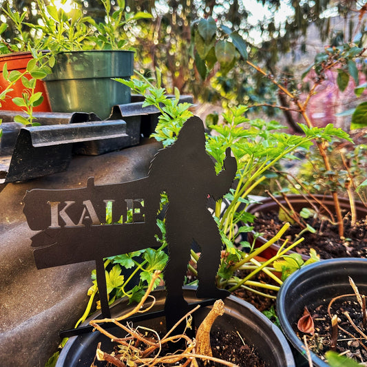 Sasquatch Sign Metal Garden Row Marker with Custom Text - Out of Office Outfitters - Die - Cut Sign