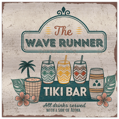Served with Aloha Tiki Bar Brushed Aluminum Bar Sign - Out of Office Outfitters - Print Material