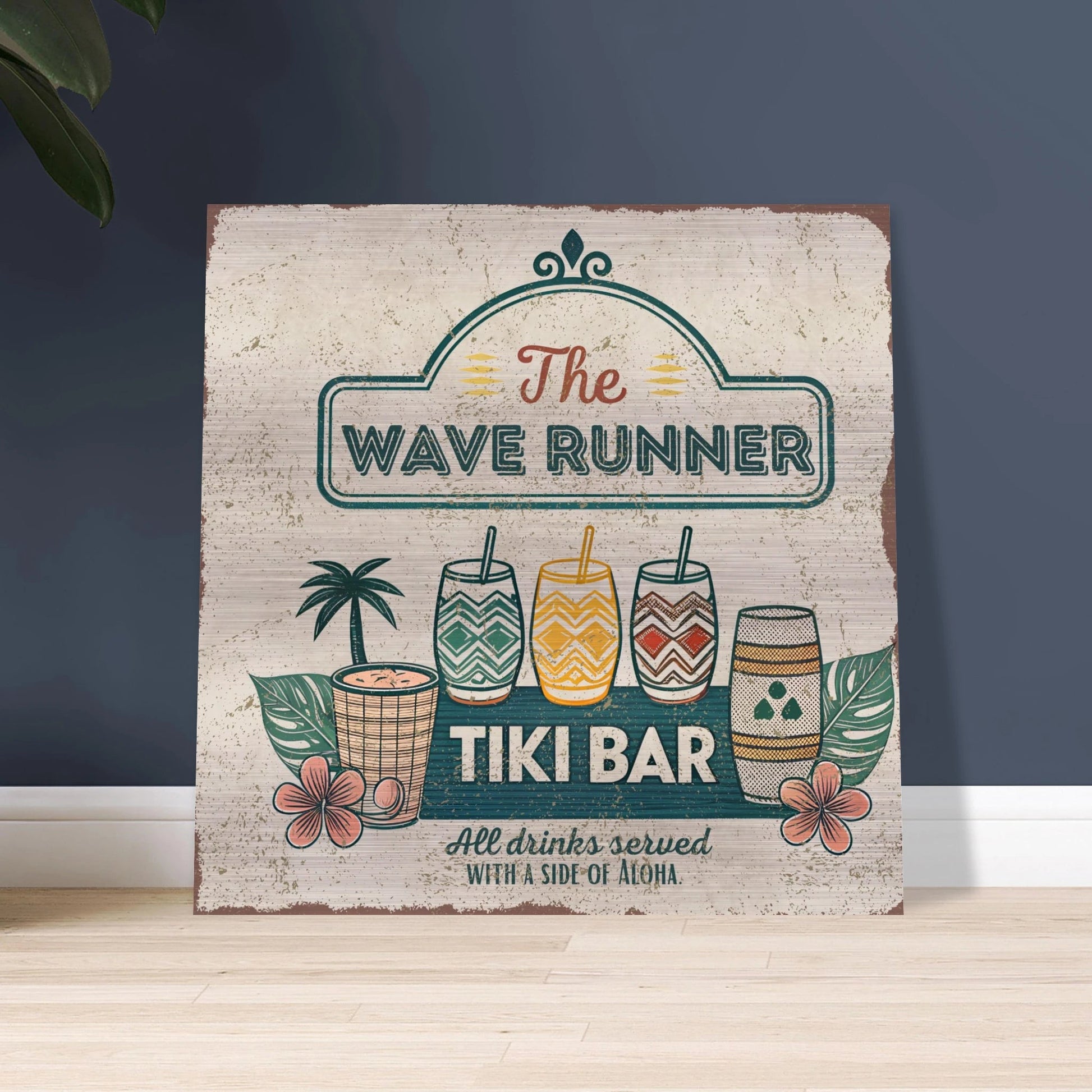 Served with Aloha Tiki Bar Brushed Aluminum Bar Sign - Out of Office Outfitters - Print Material