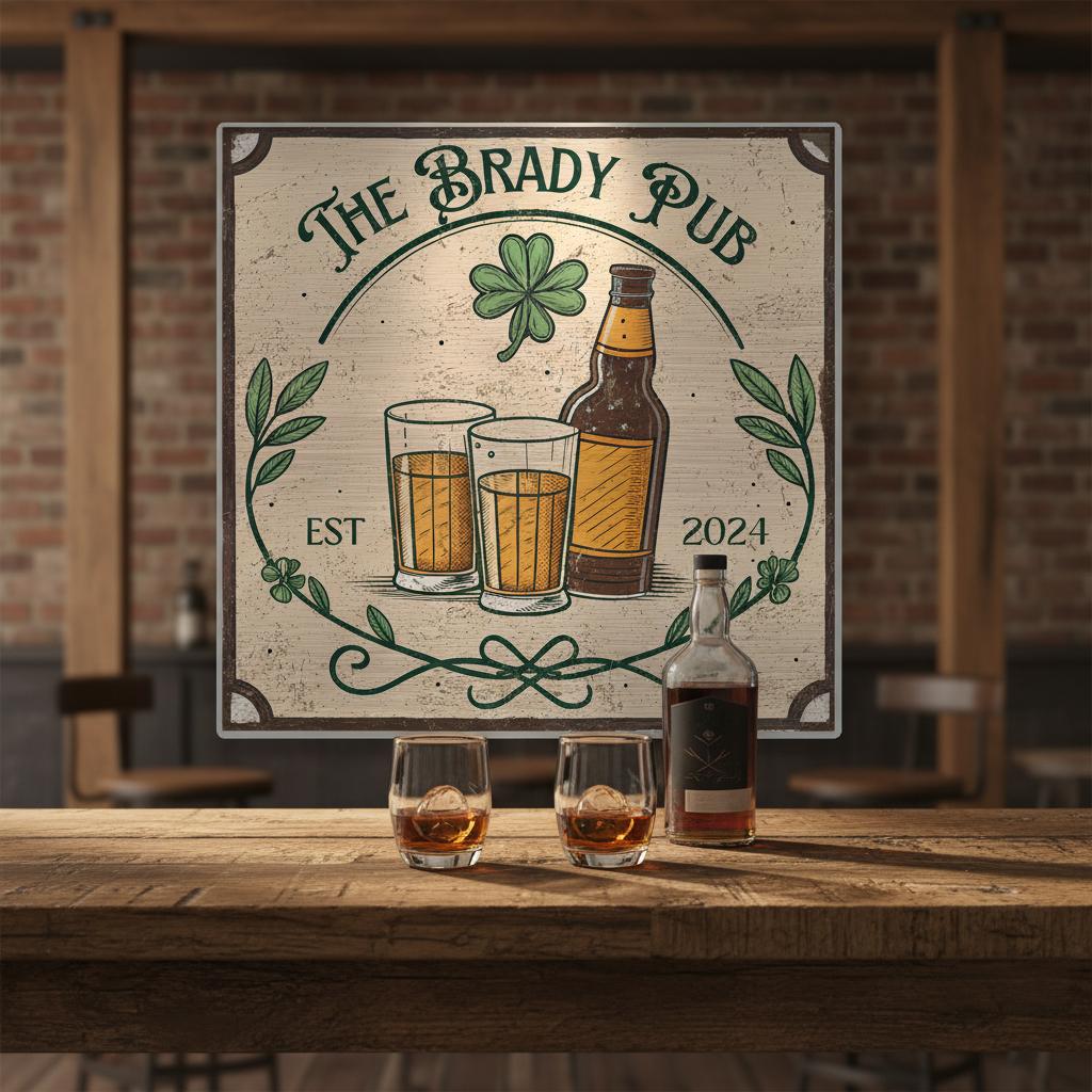 Shamrock Irish Pub Brushed Aluminum Bar Sign - Out of Office Outfitters - Print Material