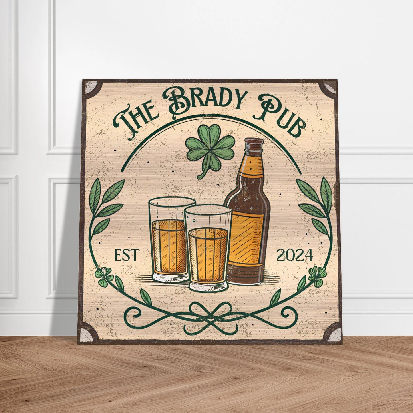Shamrock Irish Pub Brushed Aluminum Bar Sign - Out of Office Outfitters - Print Material