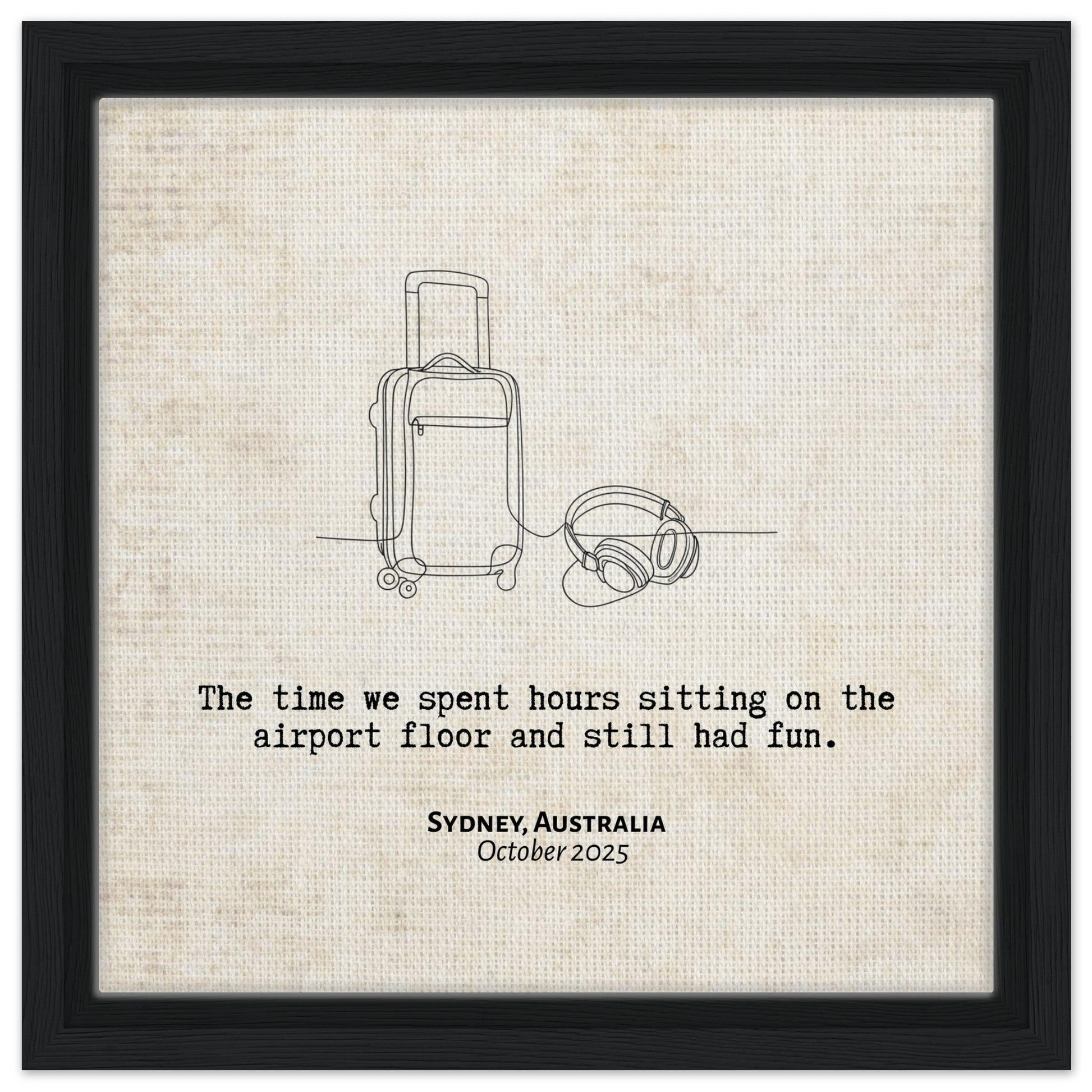 "Sitting on the Airport Floor" - Personalized Travel Micro Memory Framed Canvas - Out of Office Outfitters - Print Material