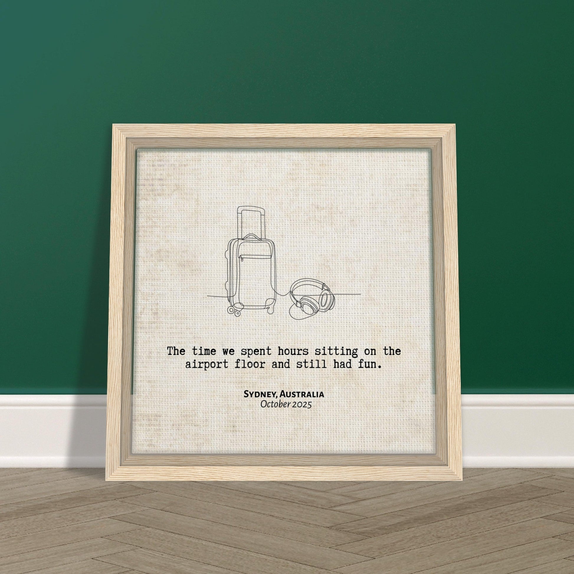 "Sitting on the Airport Floor" - Personalized Travel Micro Memory Framed Canvas - Out of Office Outfitters - Print Material