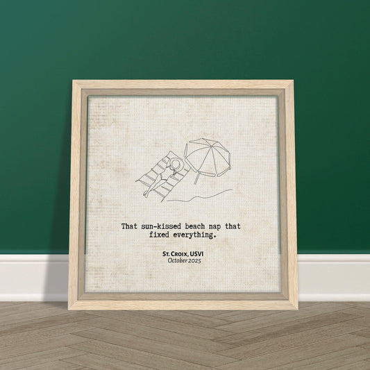 "Sun - kissed Beach Nap" - Personalized Travel Micro Memory Framed Canvas - Out of Office Outfitters - Print Material
