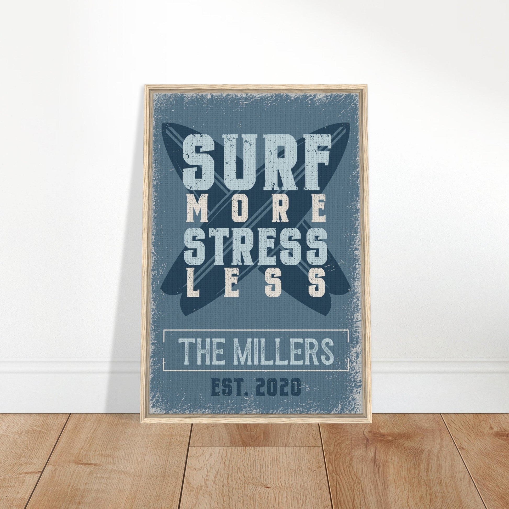 Surf More Stress Less Framed Canvas - Out of Office Outfitters - Print Material