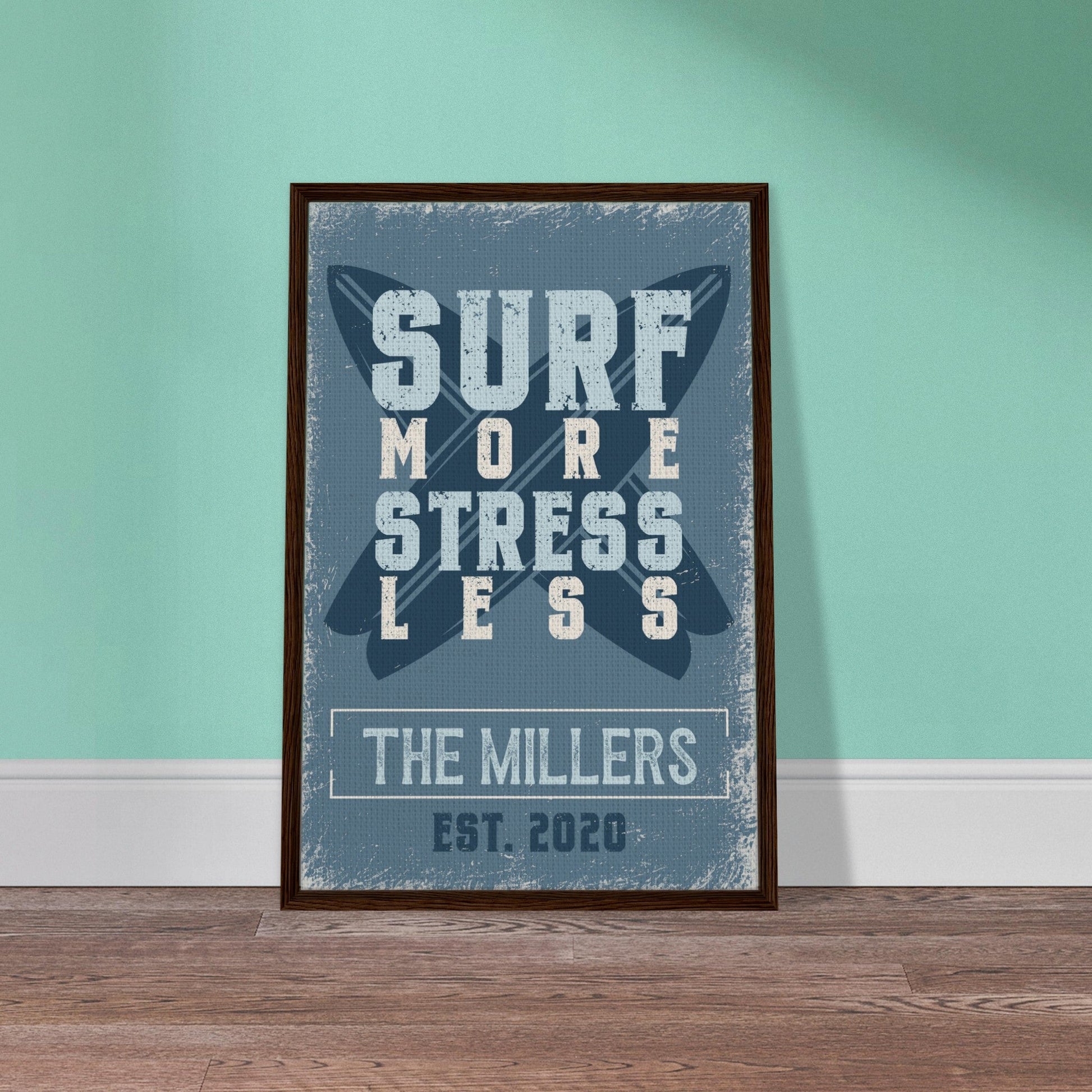 Surf More Stress Less Framed Canvas - Out of Office Outfitters - Print Material