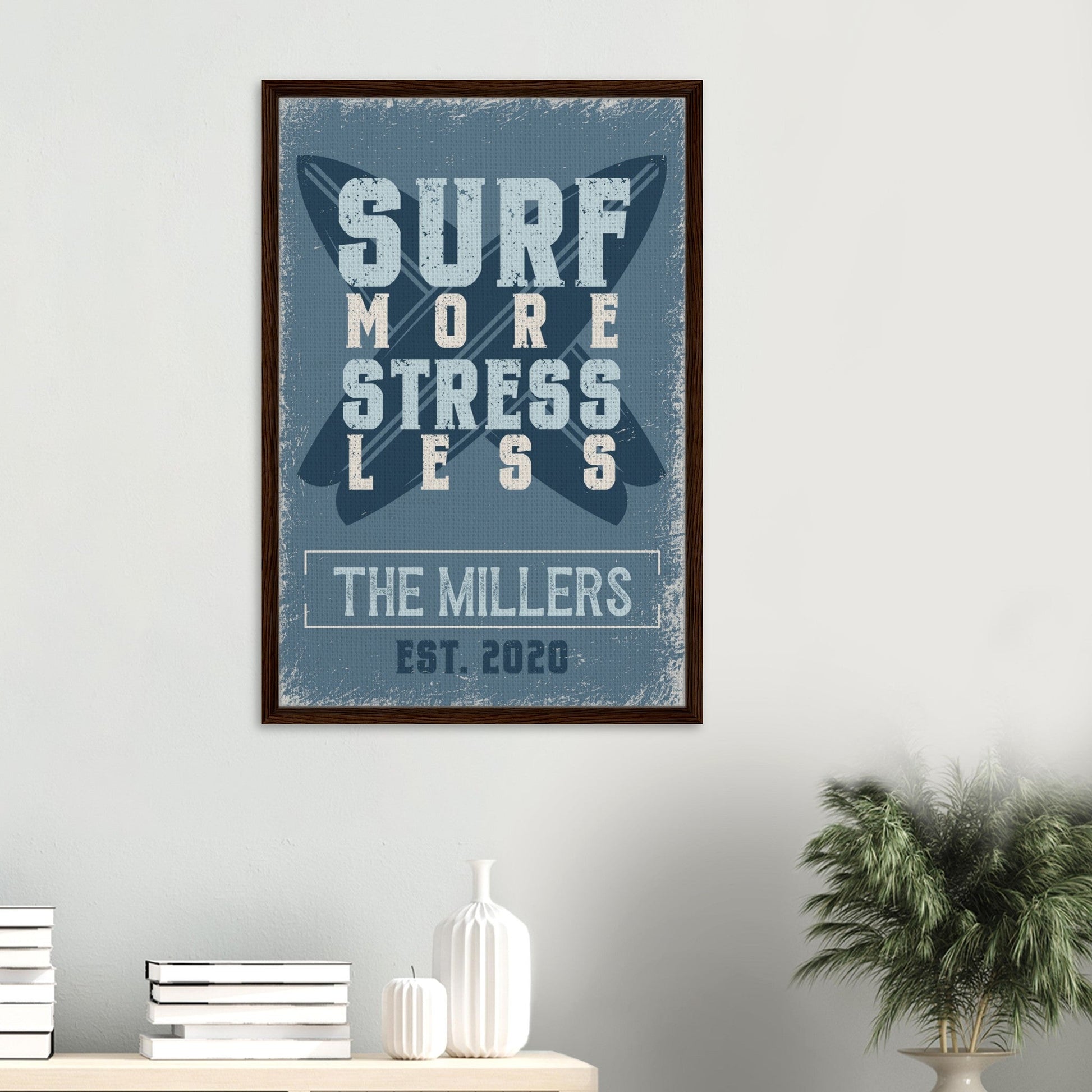Surf More Stress Less Framed Canvas - Out of Office Outfitters - Print Material