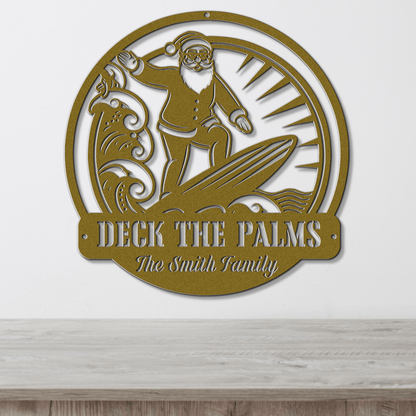 Surfing Santa Christmas Card Display - Out of Office Outfitters - Die - Cut Sign