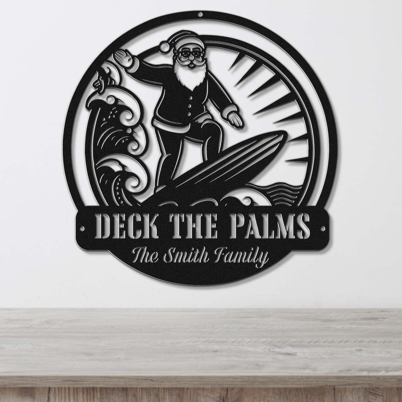 Surfing Santa Christmas Card Display - Out of Office Outfitters - Die - Cut Sign