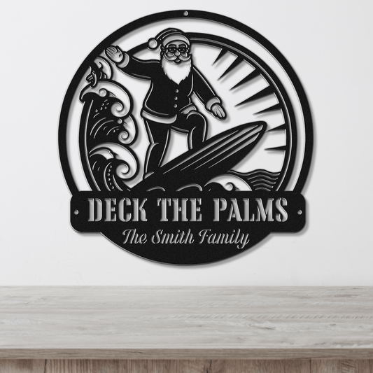 Surfing Santa Christmas Card Display - Out of Office Outfitters - Die - Cut Sign