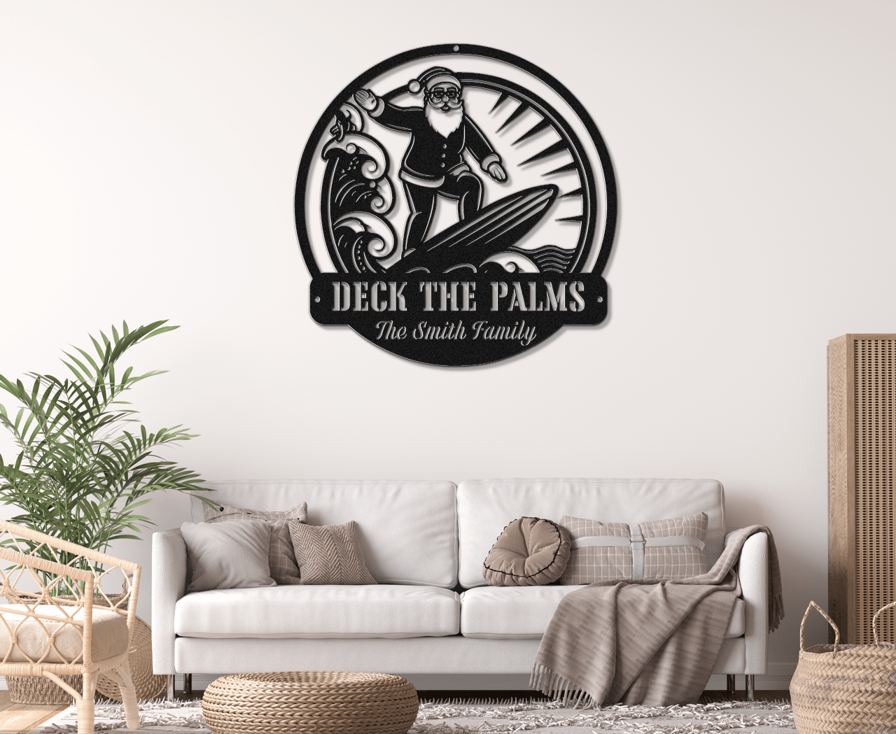 Surfing Santa Christmas Card Display - Out of Office Outfitters - Die - Cut Sign