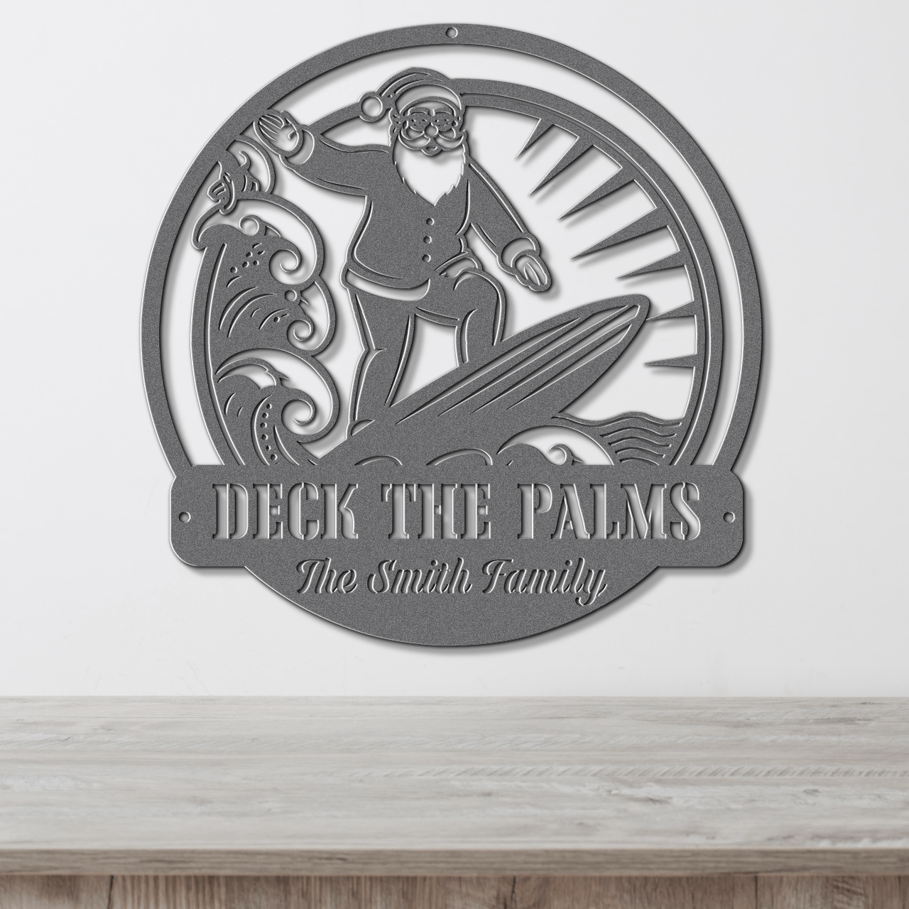 Surfing Santa Christmas Card Display - Out of Office Outfitters - Die - Cut Sign