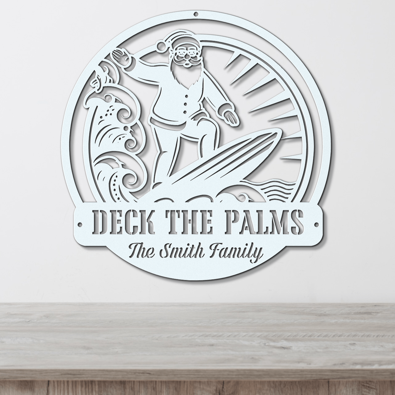 Surfing Santa Christmas Card Display - Out of Office Outfitters - Die - Cut Sign