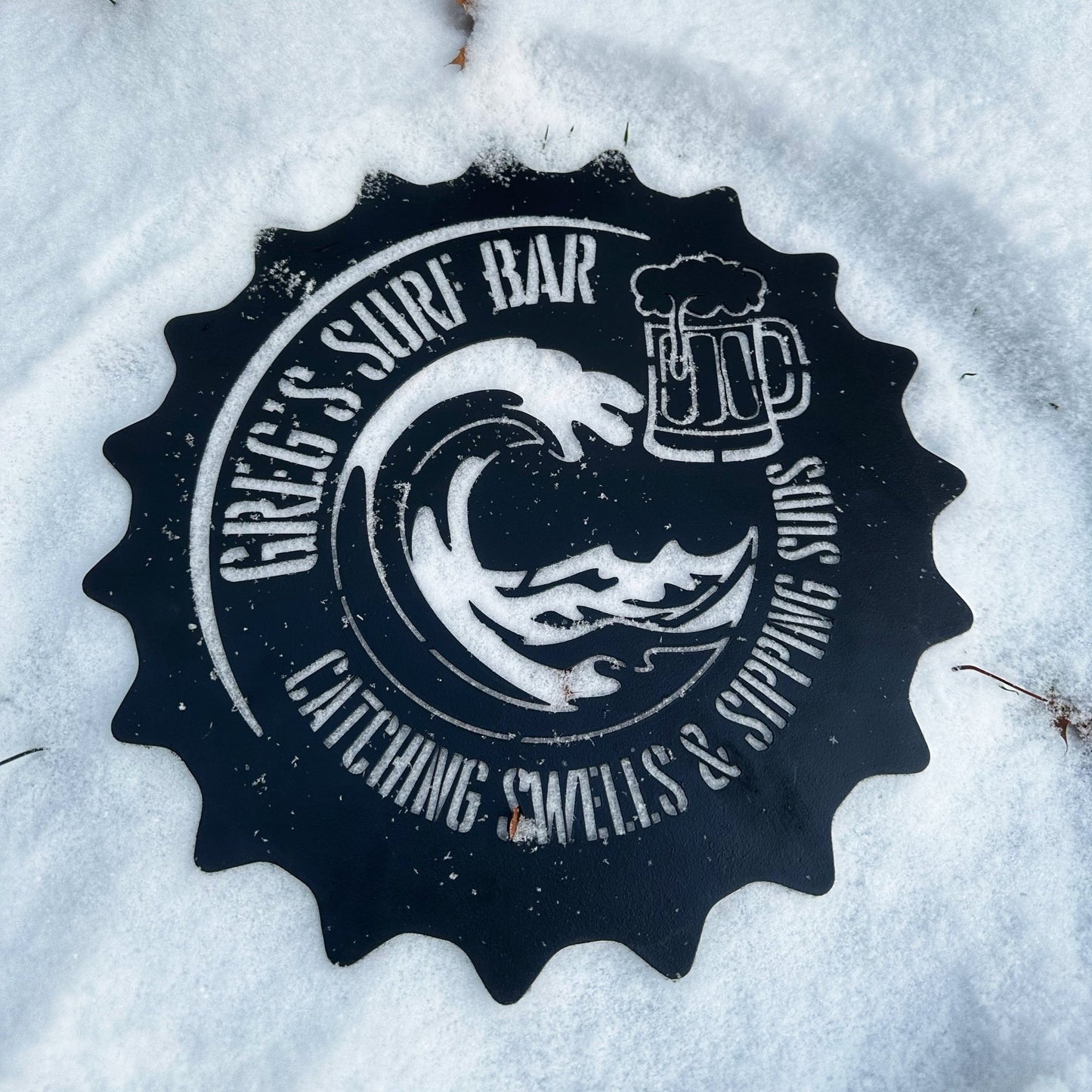 Swells & Suds Personalized Metal Bar Sign - Out of Office Outfitters - Die - Cut Sign