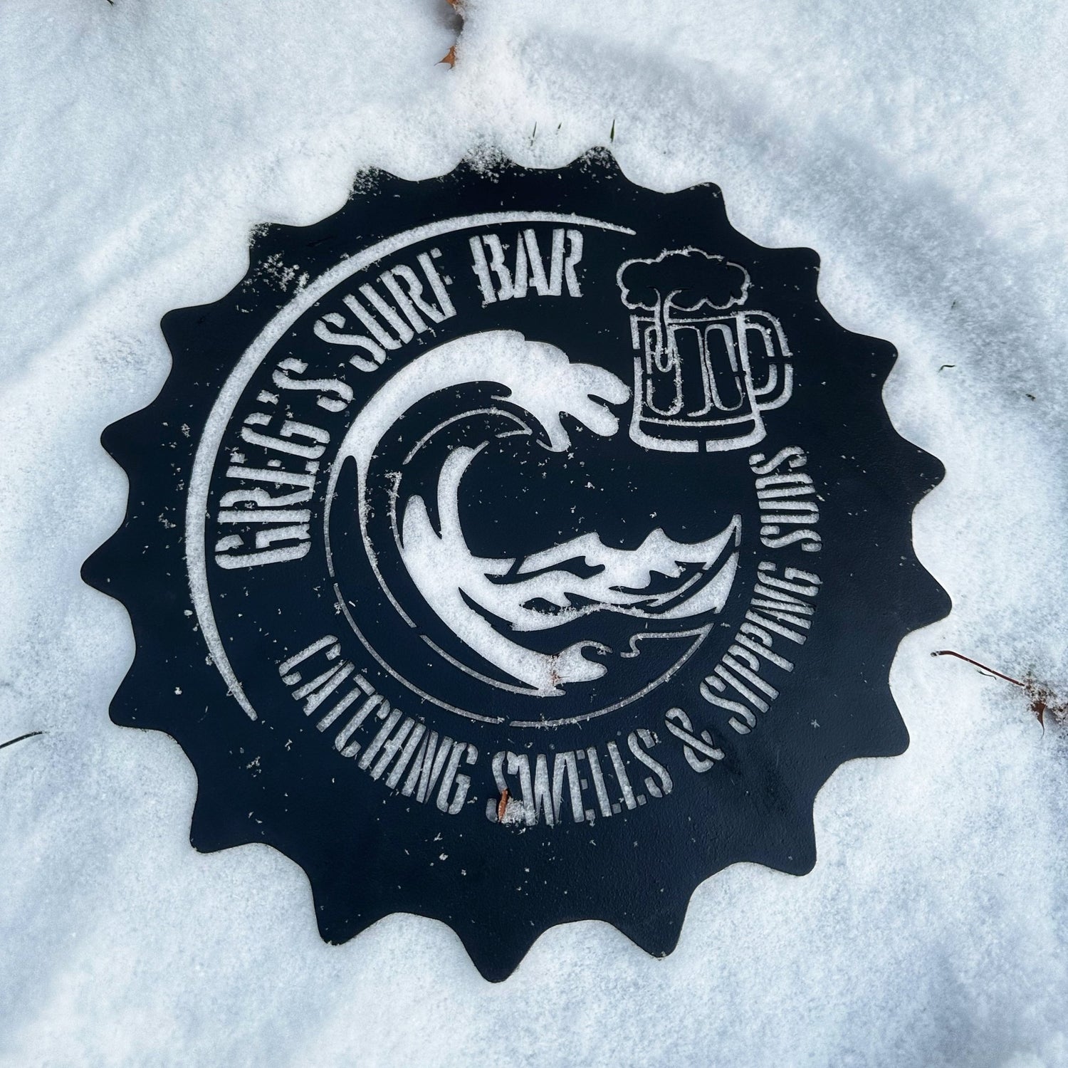 Swells & Suds Personalized Metal Bar Sign - Out of Office Outfitters - Die - Cut Sign