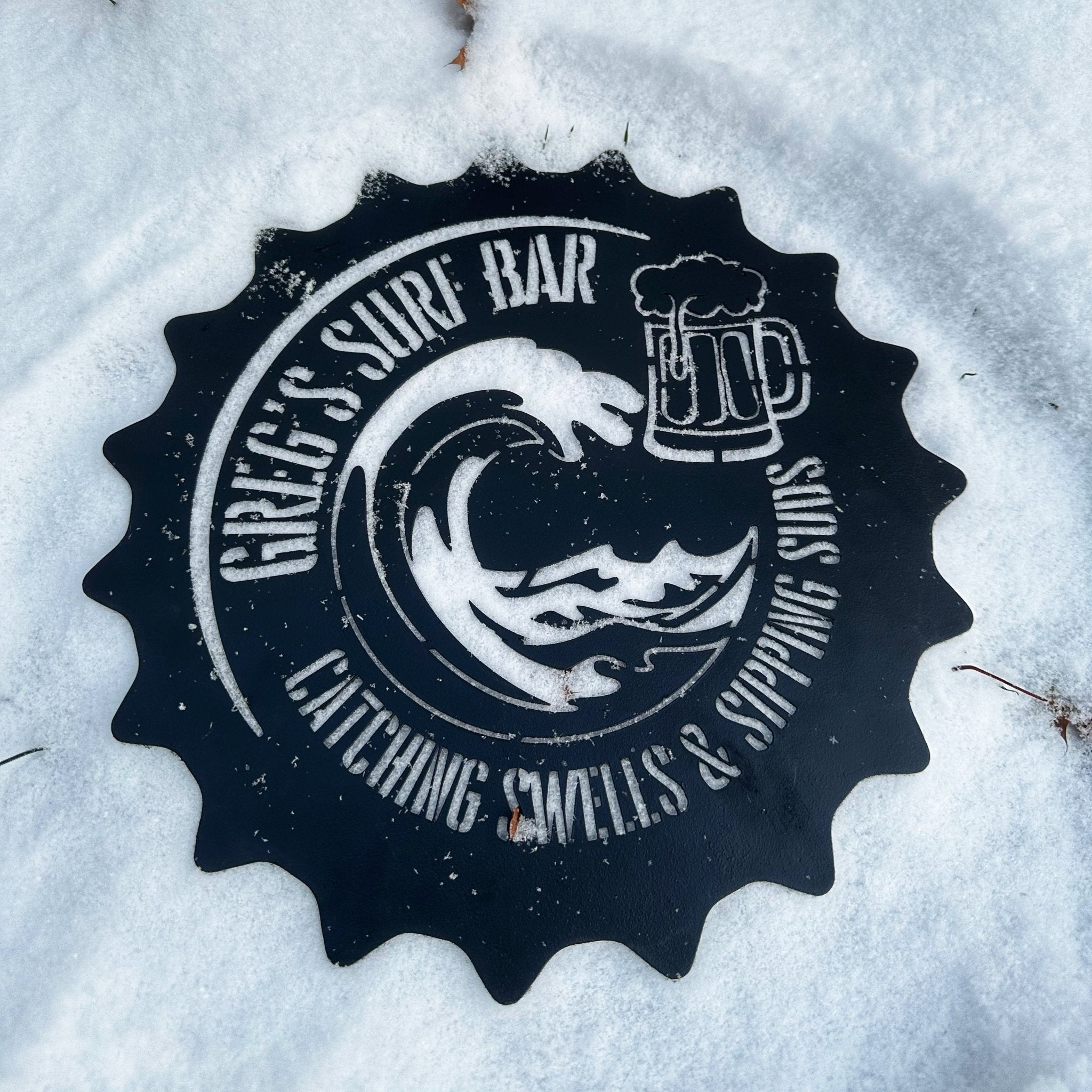 Swells & Suds Personalized Metal Bar Sign - Out of Office Outfitters - Die - Cut Sign