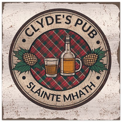 Tartan and Whiskey Scottish Pub Brushed Aluminum Bar Sign - Out of Office Outfitters - Print Material