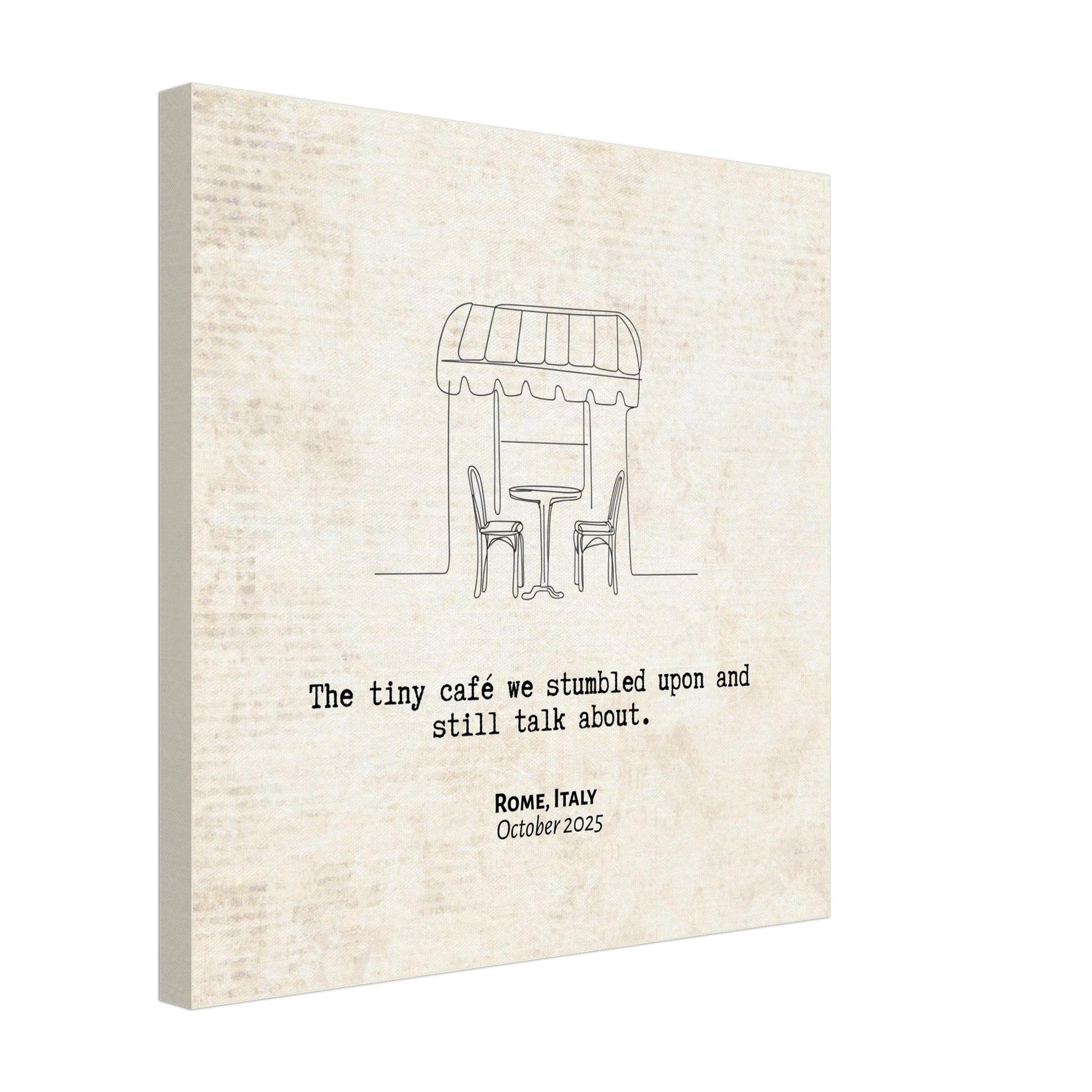 "The Cafe We Still Talk About" - Personalized Travel Micro Memory Canvas - Out of Office Outfitters - 