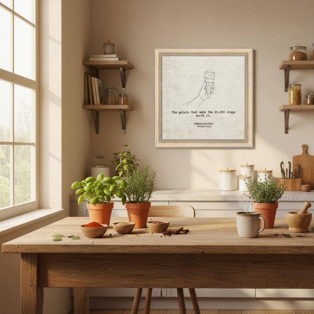 "The Gelato Worth 20,000 Steps" - Personalized Travel Micro Memory Framed Canvas - Out of Office Outfitters - Print Material