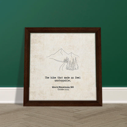 "The Hike that Made Us Feel Unstoppable" - Personalized Travel Micro Memory Framed Canvas - Out of Office Outfitters - Print Material