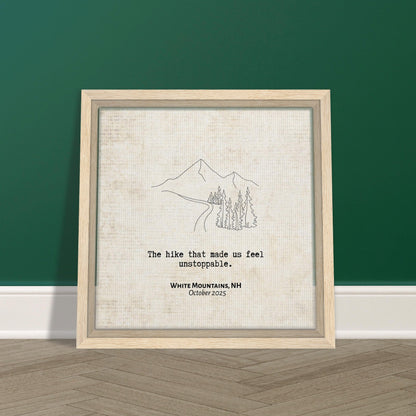 "The Hike that Made Us Feel Unstoppable" - Personalized Travel Micro Memory Framed Canvas - Out of Office Outfitters - Print Material