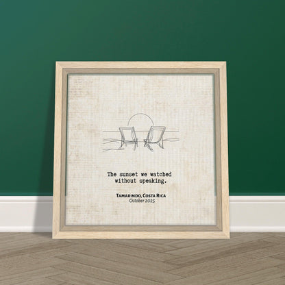 "The Sunset Without Speaking" - Personalized Travel Micro Memory Framed Canvas - Out of Office Outfitters - Print Material