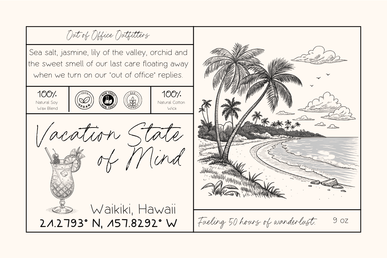 Vacation State of Mind Personalized Giftable Candle for Travelers - Out of Office Outfitters - Home Decor