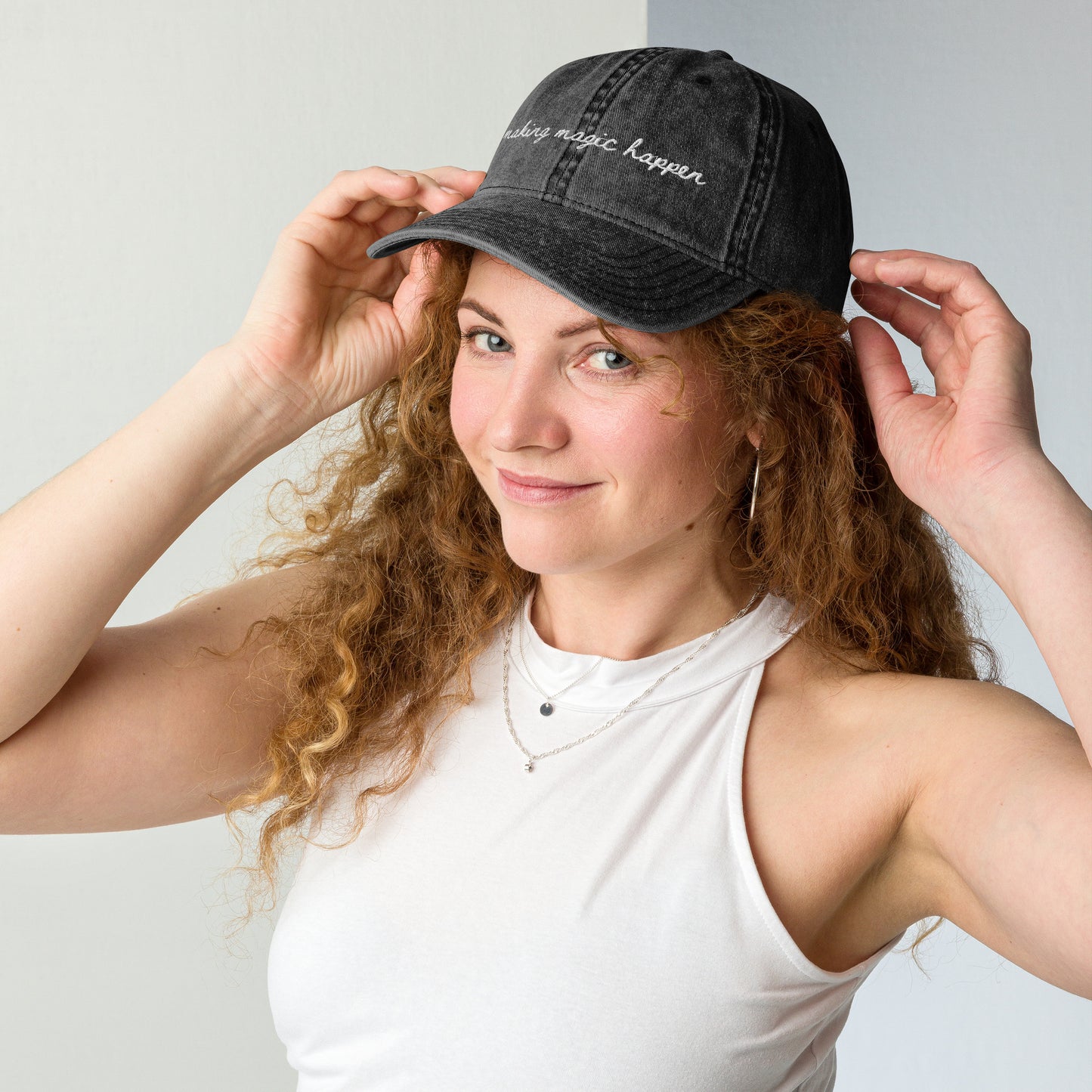 "Making Magic Happen" - Funny Travel Hat for Vacation Planners - on woman