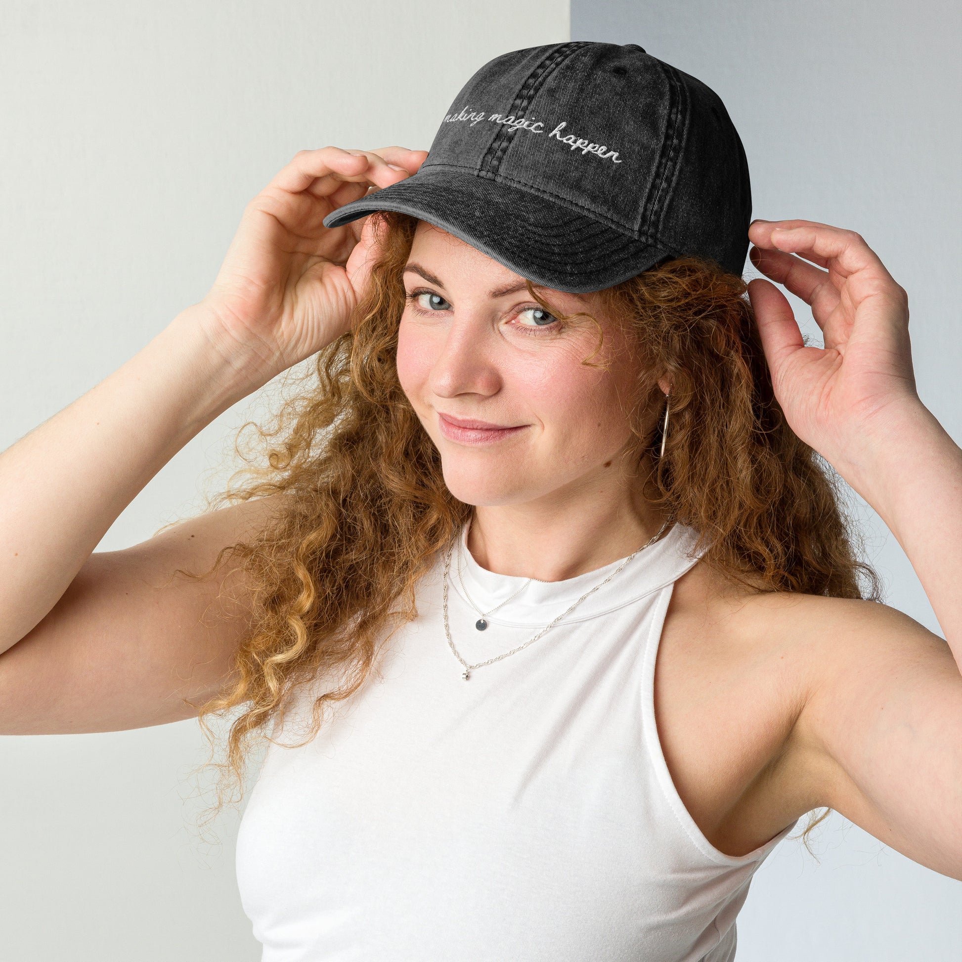 "Making Magic Happen" - Funny Travel Hat for Vacation Planners - on woman