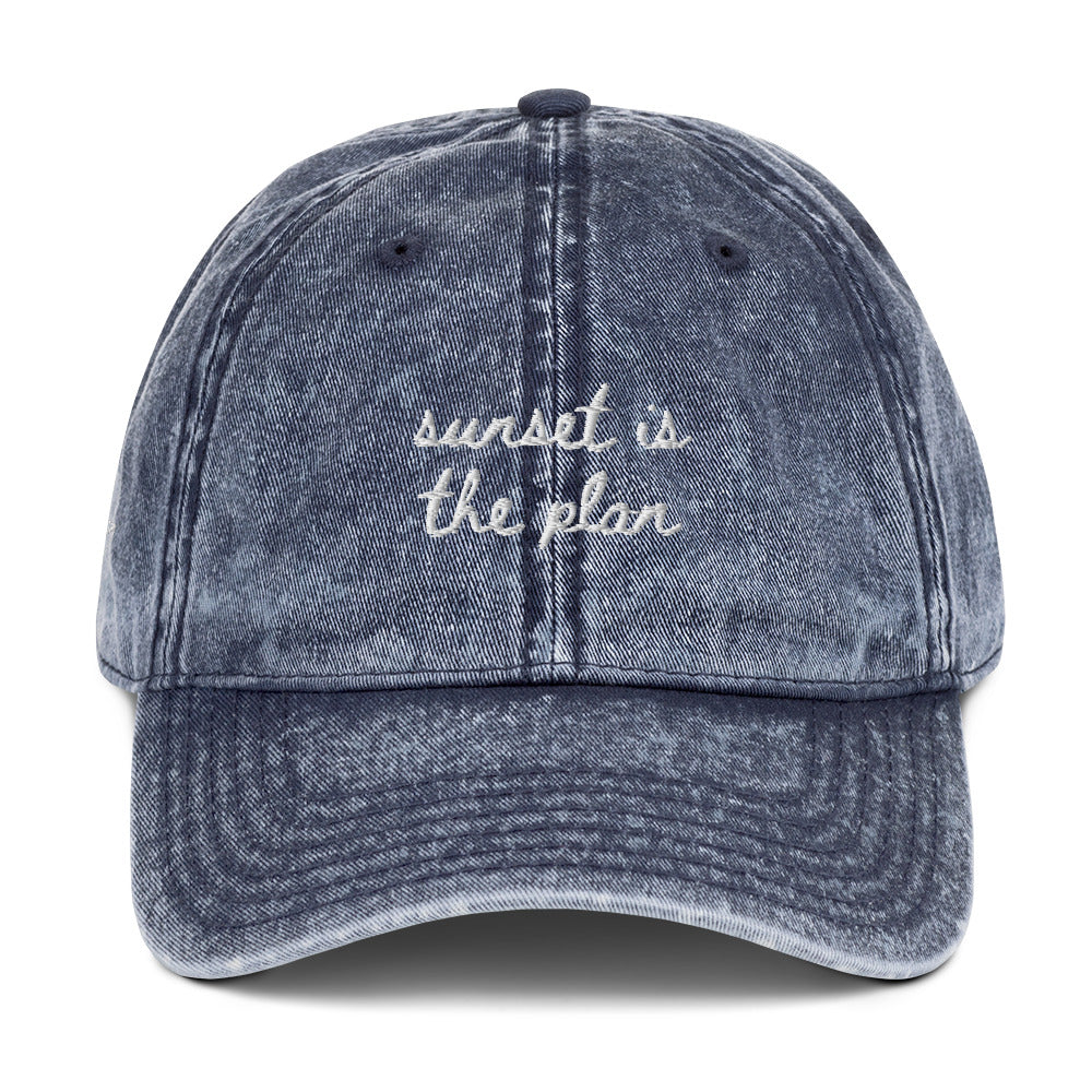 "Sunset is the plan" Funny Travel Hat for Beach Lovers - Mock up