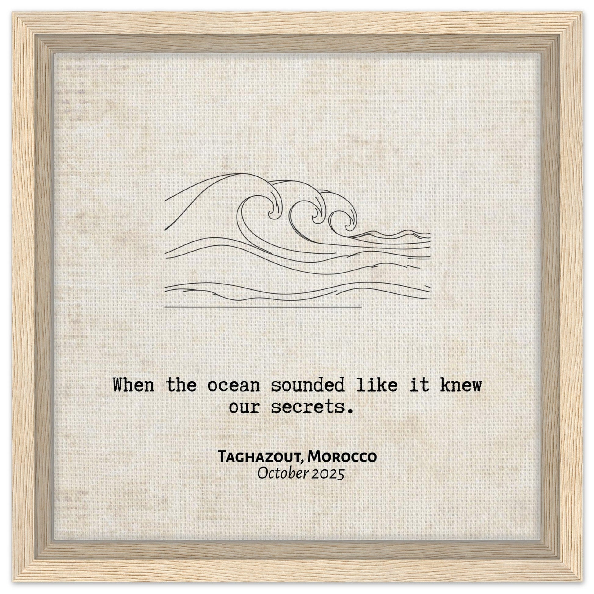 "When the Ocean Knew Our Secrets" - Personalized Travel Micro Memory Framed Canvas - Out of Office Outfitters - Print Material