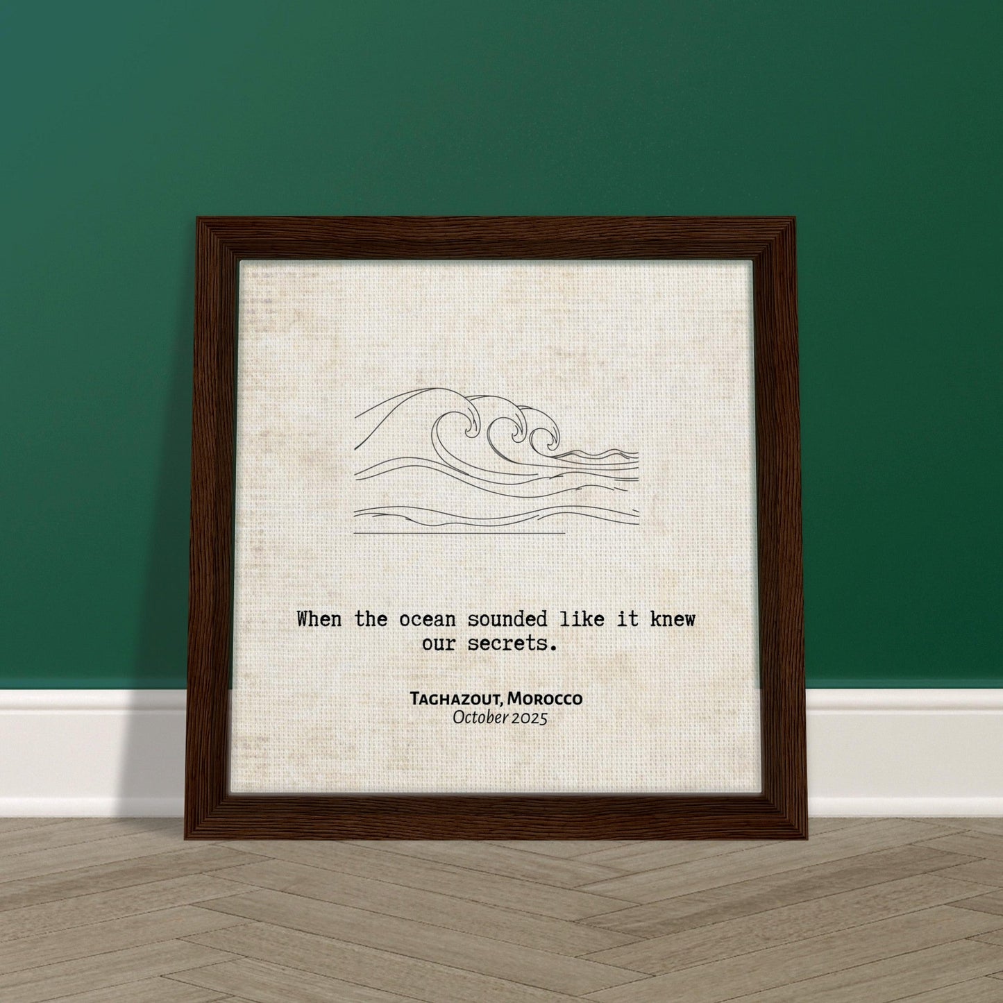 "When the Ocean Knew Our Secrets" - Personalized Travel Micro Memory Framed Canvas - Out of Office Outfitters - Print Material