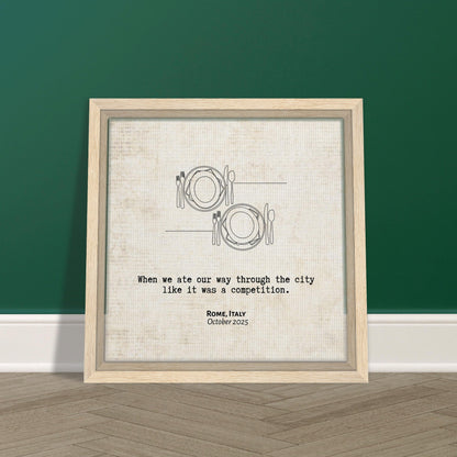 "When We Ate Our Way Through the City" - Personalized Travel Micro Memory Framed Canvas - Out of Office Outfitters - Print Material