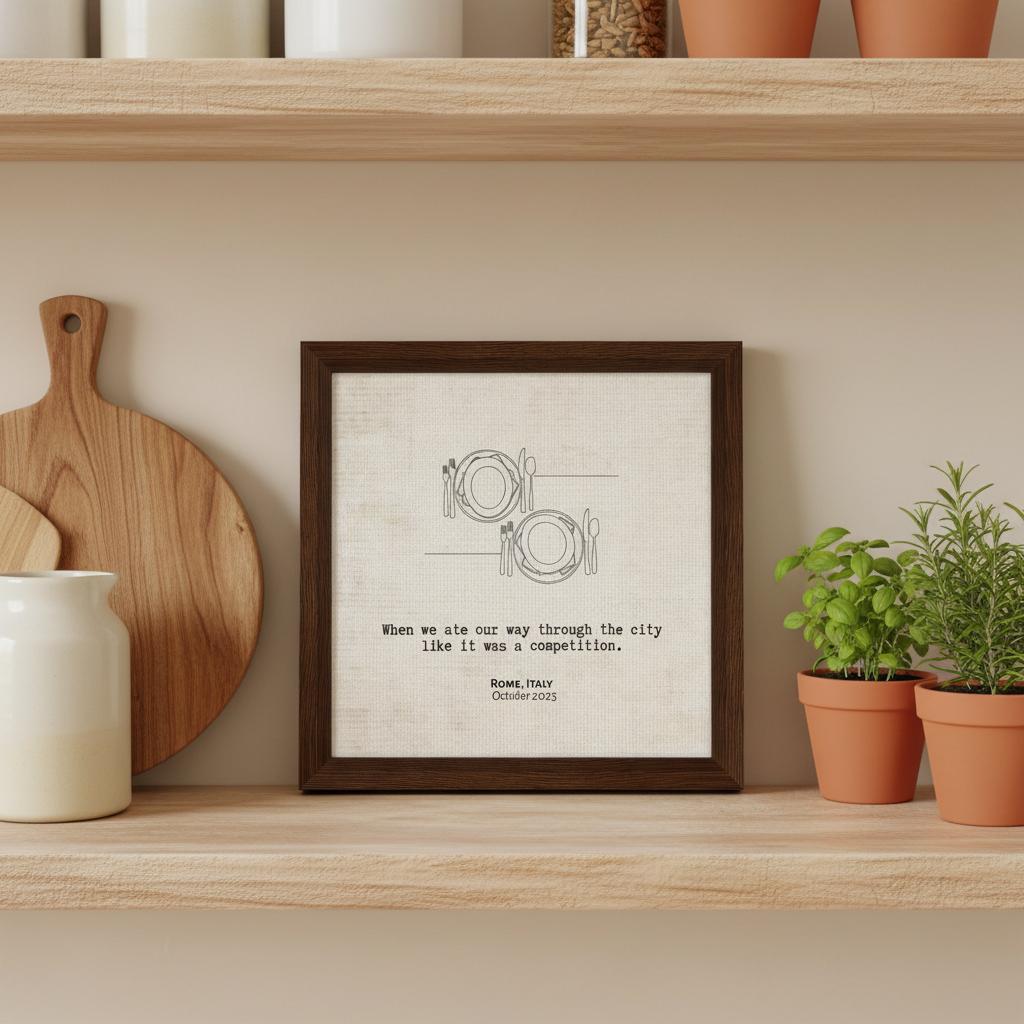 "When We Ate Our Way Through the City" - Personalized Travel Micro Memory Framed Canvas - Out of Office Outfitters - Print Material