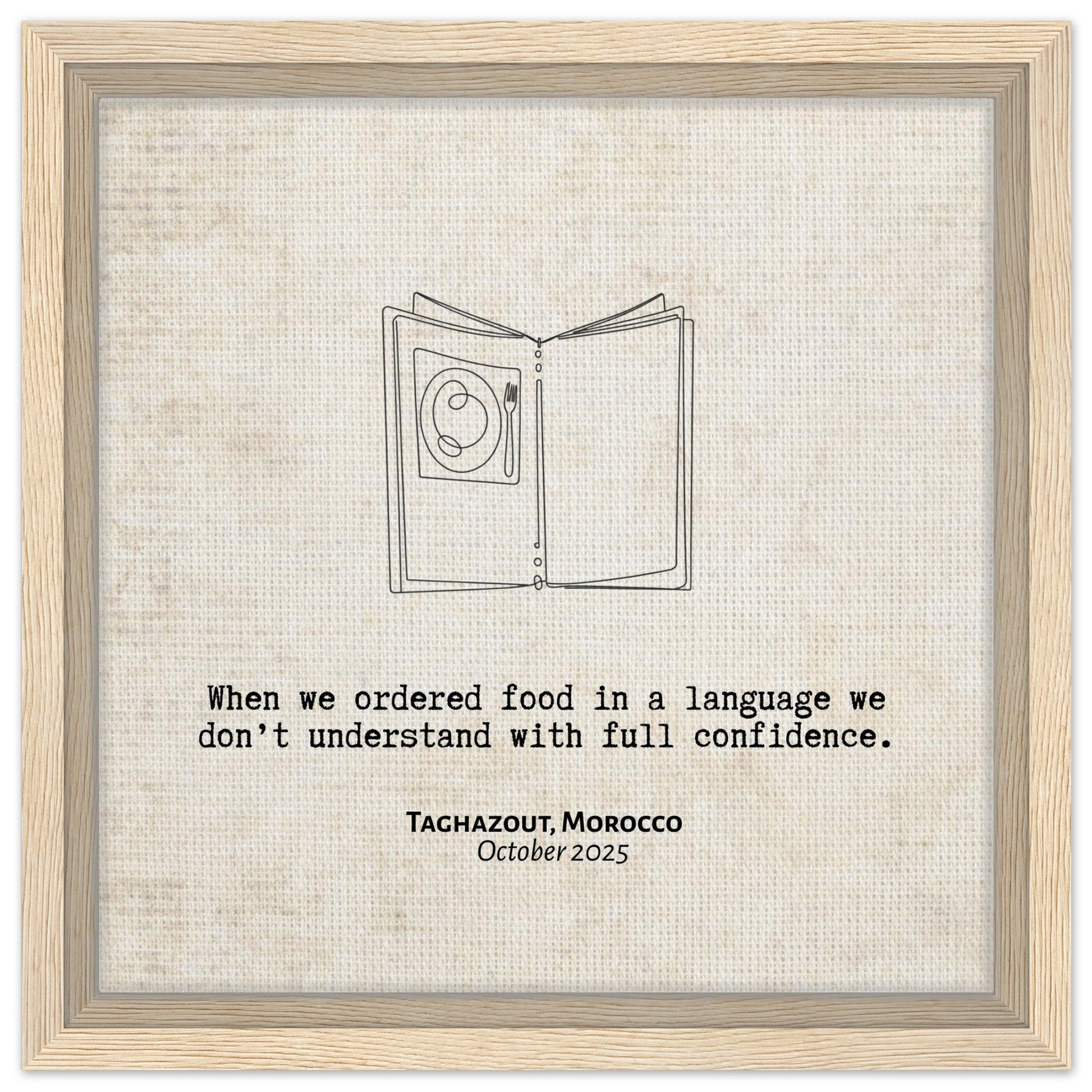 "When We Ordered in a Language We Don't Understand" - Personalized Travel Micro Memory Framed Canvas - Out of Office Outfitters - Print Material