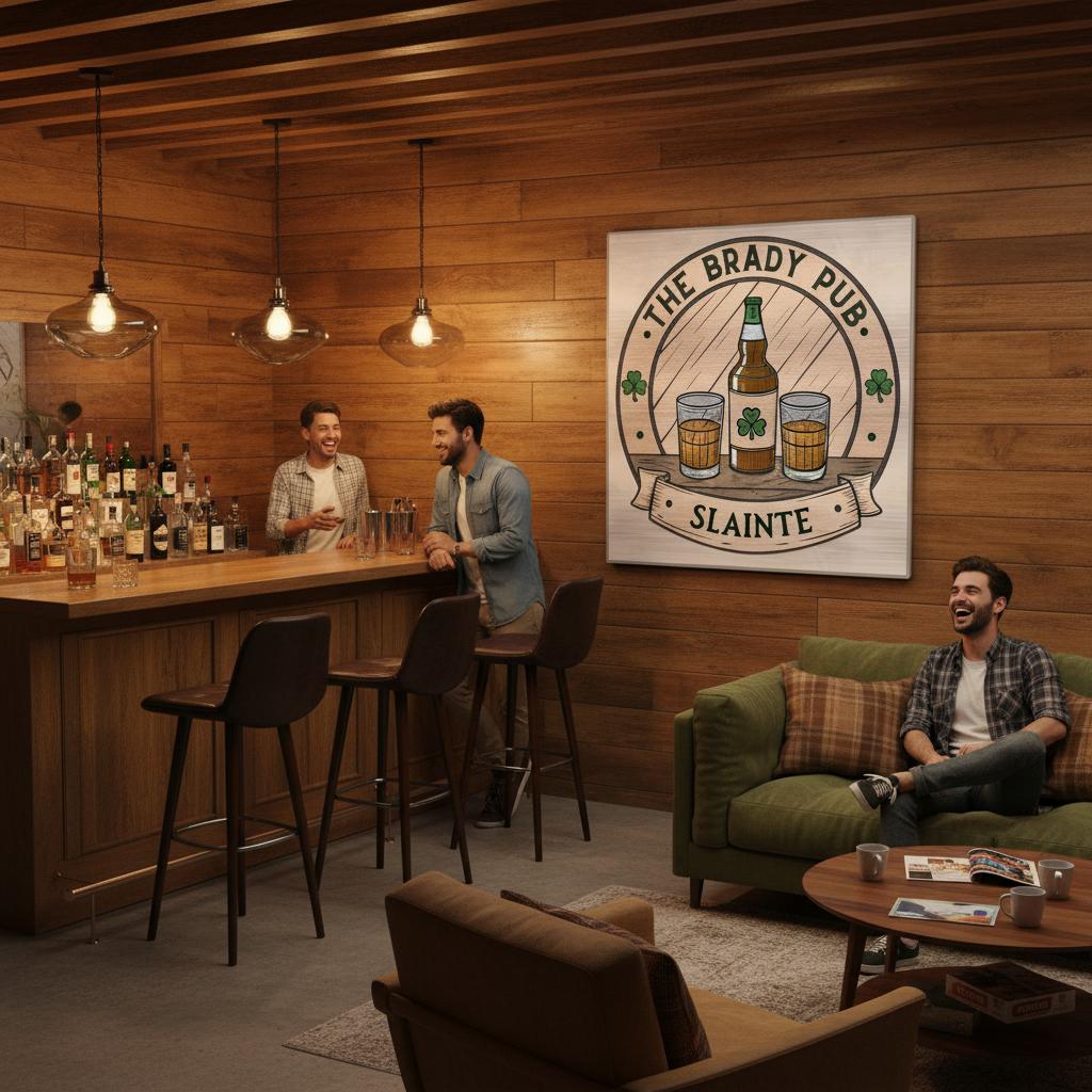 Whiskey Irish Pub Brushed Aluminum Bar Sign - Out of Office Outfitters - Print Material